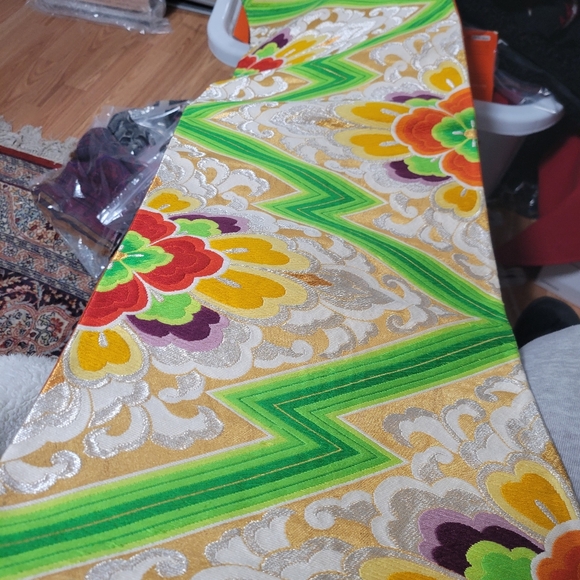 Japanese Hand Embroidered Silk Obi With Orange Silk backing - Picture 4 of 4